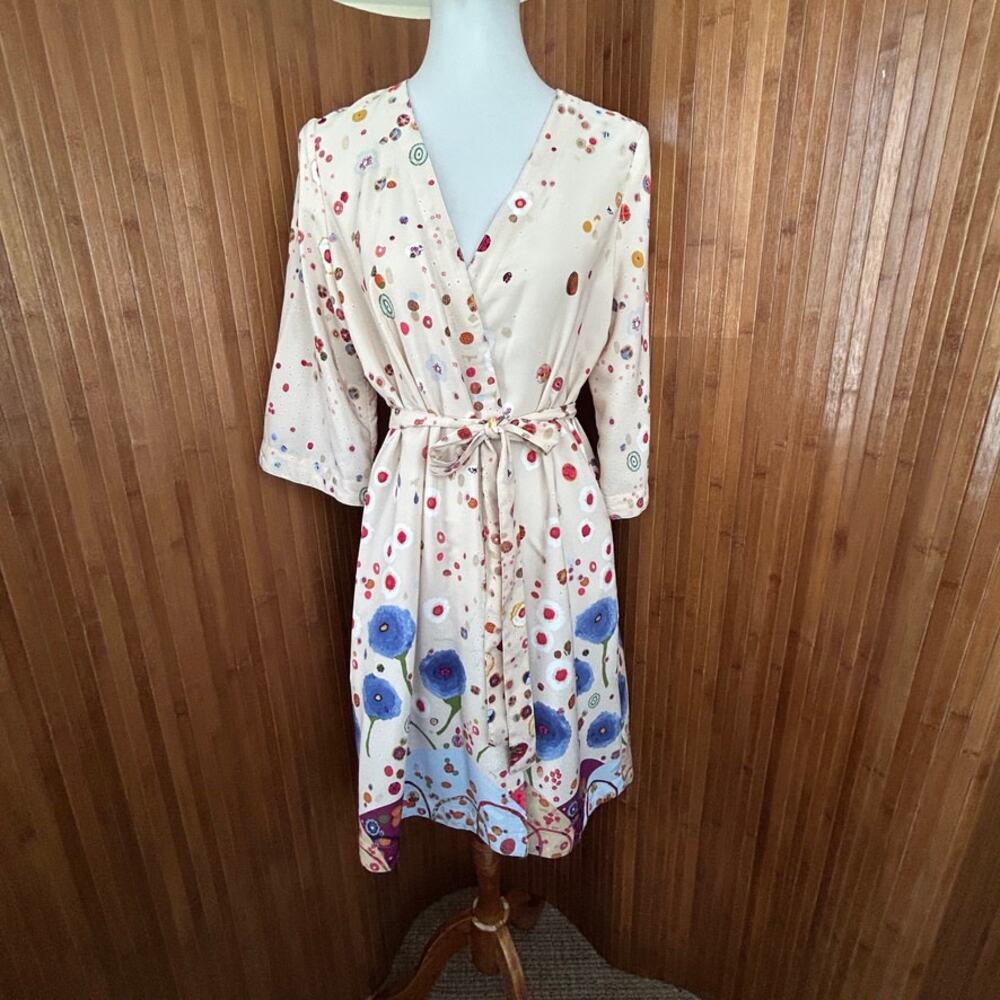 Artistic Floral Print Kimono Wrap Robe